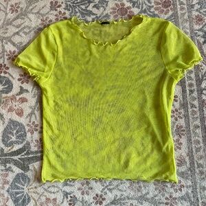 Urban Outfitters Neon Green Scallop Edge Mesh Short Sleeve, Size XS